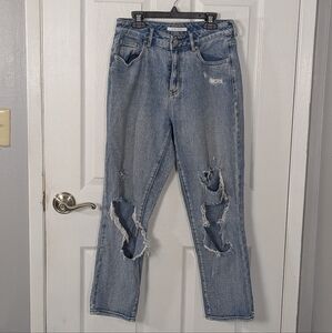 PacSun Los Angeles Distressed Light Wash Mom‎ Jean Blue Jeans Size 26
